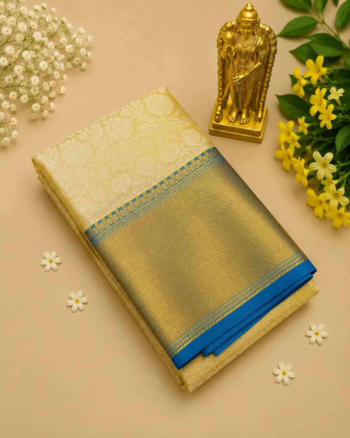 Royal Pallu Solid Woven Border Banarasi Tissue Saree